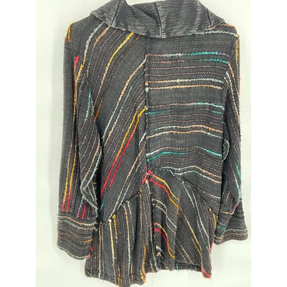 Soft Surroundings Women's Multicolor Distressed Zip-Up Jacket Pockets Large Cott - Picture 7 of 8